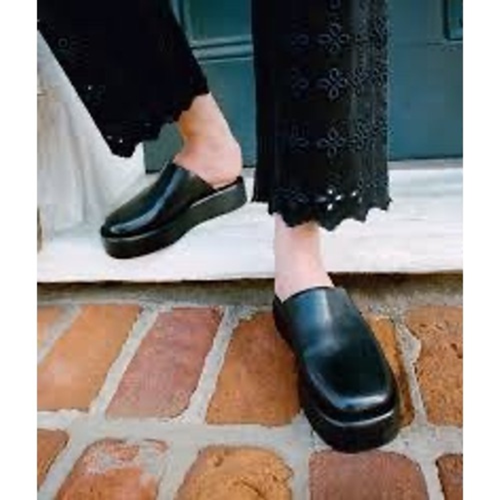 Loeffler Randall Black Leather Platform Mules Round‎ Toe Slide Shoes Size 10